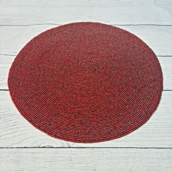 Deep Red Beaded Round Charger Placemat 15" Christmas Valentine Decor - Picture 1 of 2